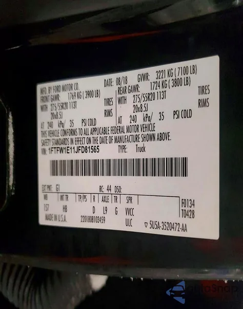 2018 Ford F150 Supercrew z USA, uszkodzony, nr VIN 1FTFW1E11JFD81565